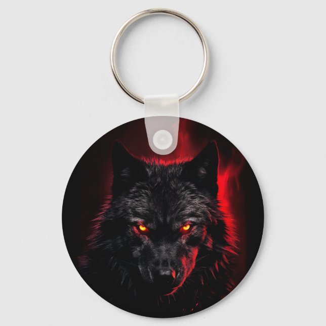 Chaveiro Fenrir - Lobo Negro com Olhos Vermelhos (Frente)