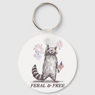 Chaveiro Feral And Free Raccoon, Funny Raccoon 4 De Julho