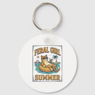 Chaveiro Feral Girl Summer Gato Flutua Camisa Vintage Desig