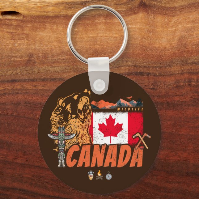 Chaveiro Feriado De Bandeira E Urso Grizzly No Canadá (Frente)