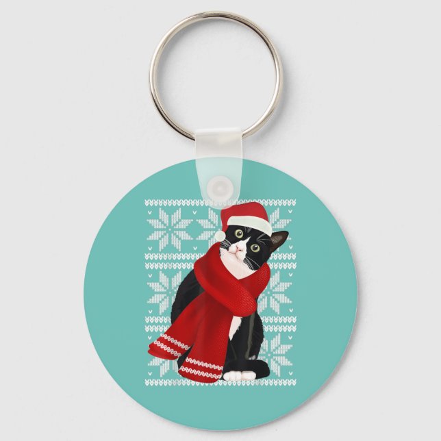 Chaveiro Feriado de Natal preto de Santa Hat (Frente)