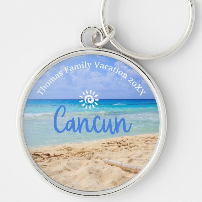 Chaveiro Férias de praia de Cancun da Família Personalizada (Frente)