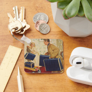 Chaveiro Férias em família, pai, miúdos e malas de viage