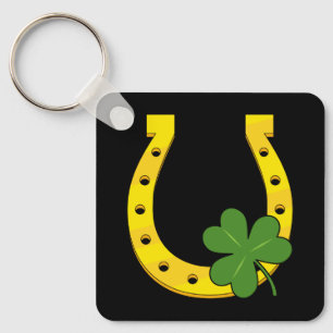 Chaveiro Ferradura de Ouro Sortudo com Shamrock em preto