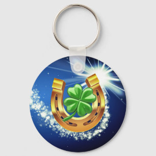 Chaveiro Ferradura sortuda 4 folha de trevo azul estrela ca