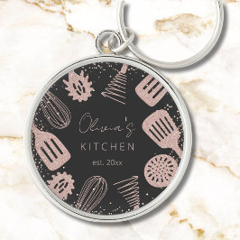 Chaveiro Ferramentas de Cozinha com Brilho em Dourado Rosa 