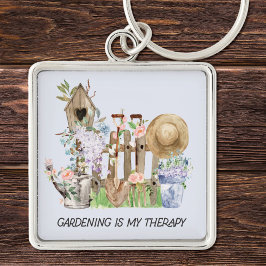 Chaveiro Ferramentas de Jardinagem Floral de Aquarela e Cit