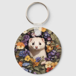 Chaveiro Ferret Bonito Escondido No Jardim De Pansies