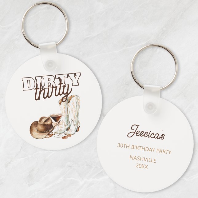 Chaveiro Festa de 30 Anos Western Rustic Dirty Thirty (Western Rustic Dirty Thirty 30th Birthday Party Keychain)
