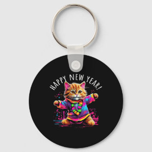 Chaveiro Festa de Ano Novo Design de Gato Dançando