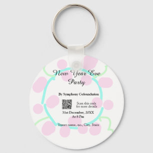 Chaveiro Festa de Ano Novo scan QR RSVP nome rosa azul