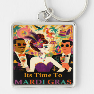Chaveiro Festa de Cocktail Mardi Gras Meados do Século