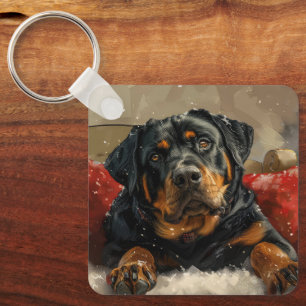 Chaveiro Festa de Natal do Cão Rottweiler