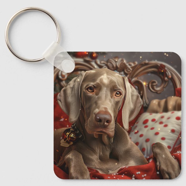 Chaveiro Festa de Natal do Cão Weimaraner (Frente)