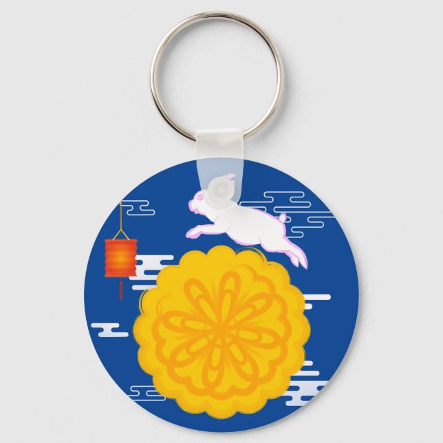 Chaveiro Festa de outono de médio Coelho da Lua Saltando (Frente)