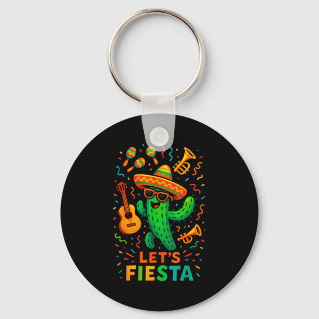Chaveiro Festa engraçada do cacto mexicano cinco de maio le (Frente)