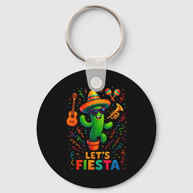 Chaveiro Festa engraçada do cacto mexicano cinco de maio le (Frente)