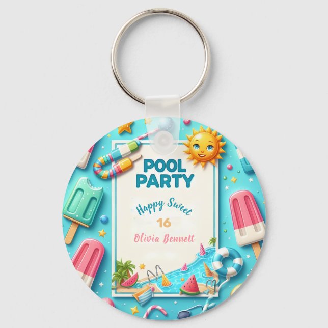 Chaveiro Festa piscina Aniversário Doce 16 Natação de Verão (Frente)