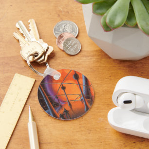 Chaveiro Ficção científica retrô, sol laranja e alienígenas