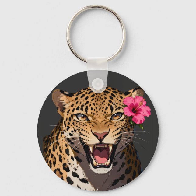 Chaveiro Fierce Leopard Pink Flower Keychain (Frente)