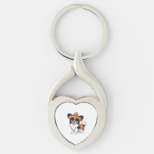 Chaveiro Fiesta Papillon Dog Vestindo Sombrero e Sarape