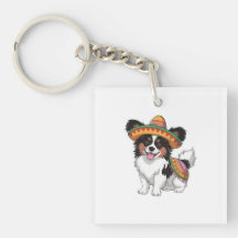 Fiesta Papillon Dog Vestindo Sombrero e Sarape