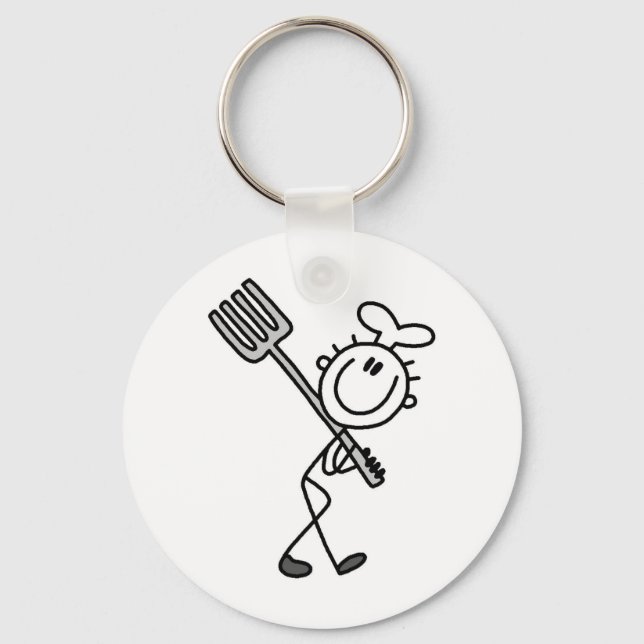 Chaveiro Figura de palito de chef com garfo (Frente)