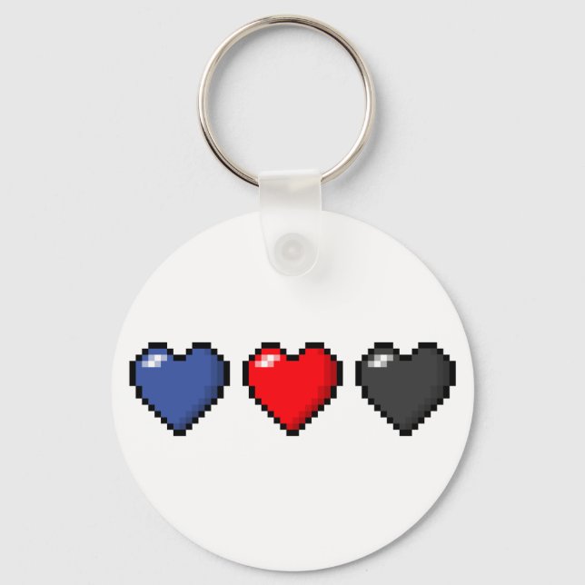 Chaveiro Fila de Três Corações de Pixel de Sinalizador de O (Frente)