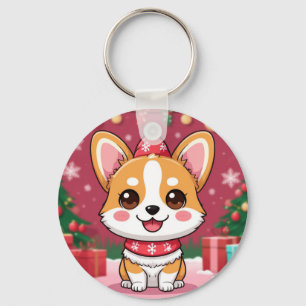 Chaveiro Filhote de Corgi Fofo Com Presentes de Natal