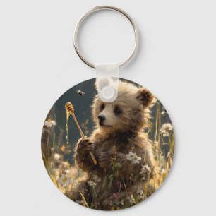 Chaveiro Filhote de Urso com Mel em uma Campina de Flores S