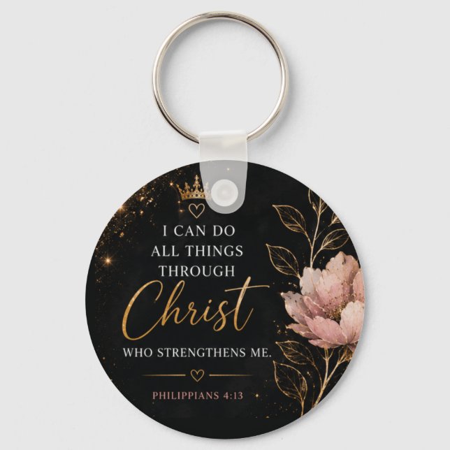 Chaveiro Filipenses 4:13 Floral Cristão (Frente)