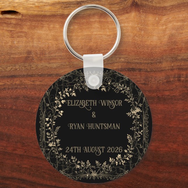 Chaveiro Fim Floral Dourado e Preto da Sepia Luxuriosa (Frente)