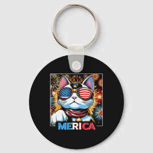 Chaveiro Fireworks Patriótico Maneki Neko Cat Merica