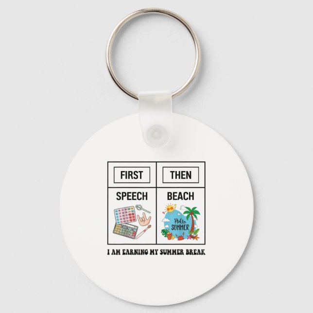 Chaveiro First Speech Then Beach Funny Speech Therapy Summe (Frente)