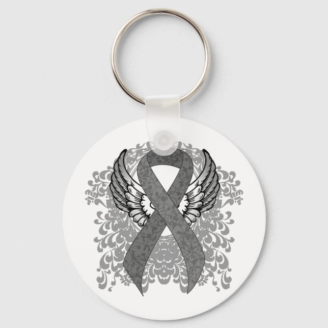 Chaveiro Fita de Consciência da cinza com Asas (Frente)