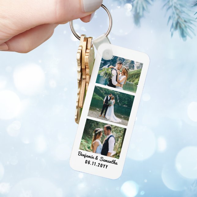 Chaveiro Fita de fotos personalizada do novo Casal (Newlywed Couple Personalized Photo Booth Strip Keychain
)
