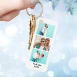 Chaveiro Fita Personalizada de Fotografia Personalizada do<br><div class="desc">Chaveiro personalizado projetado como uma faixa de fotos e personalizado com 3 fotos do casal. Um excelente para um aniversário ou Dia de os namorados. Para alterar a cor do plano de fundo ou o texto,  clique no botão para editá-lo.</div>