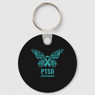 Chaveiro Fita Teal Com Borboletas - Sensibilização Ptsd