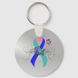 Chaveiro Fita Teal/Rosa/Azul com Borboleta