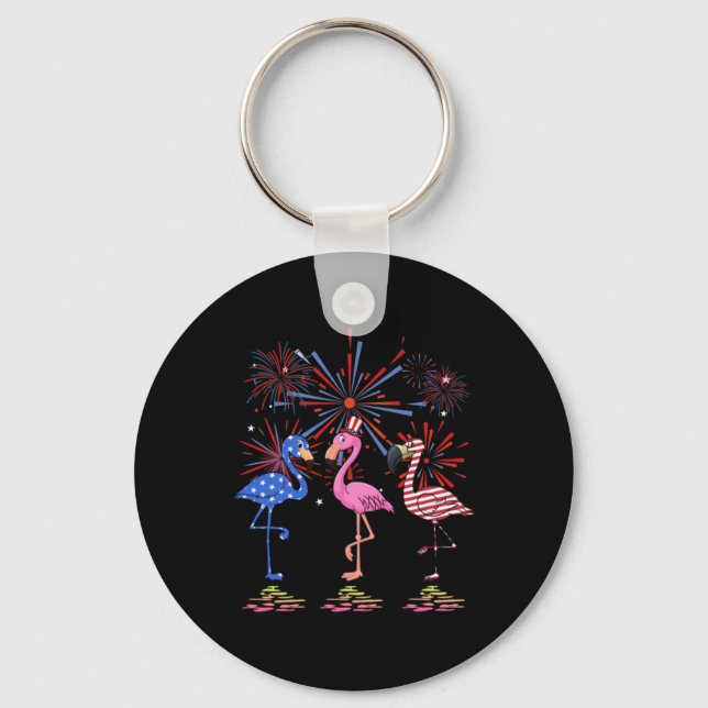 Chaveiro Flamingo American Flag para 4 de julho (Frente)