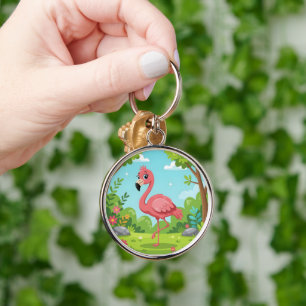 Chaveiro Flamingo cor-de-rosa brilhante fofo no jardim