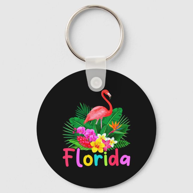 Chaveiro Flamingo da Flórida Planta Tropical Férias de Verã (Frente)