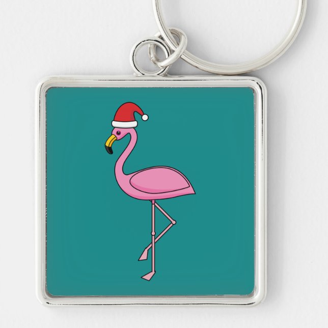 Chaveiro Flamingo de Natal com Santa Hat (Frente)