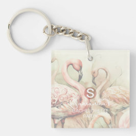 Chaveiro Flamingo Monograma Personalizado Chic Elegante
