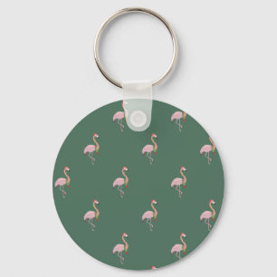 Chaveiro Flamingo Rosa Adorável Com Chapéu Santa, Verde