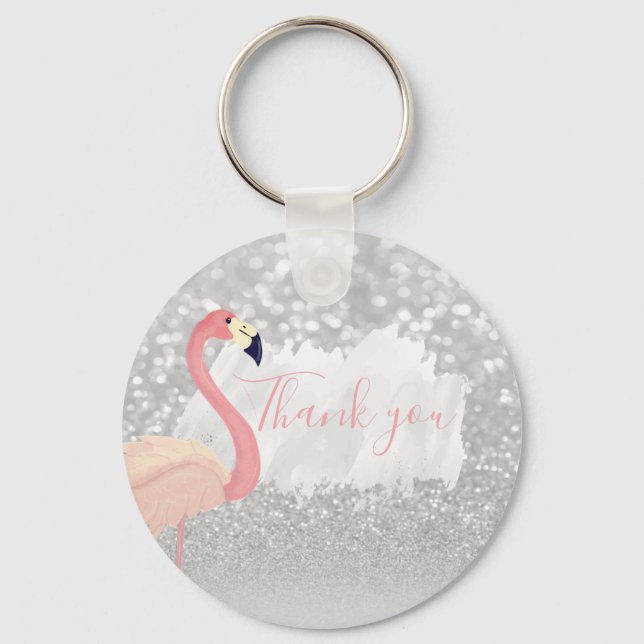 Chaveiro Flamingo Rosa Moderno, Obrigado (Frente)
