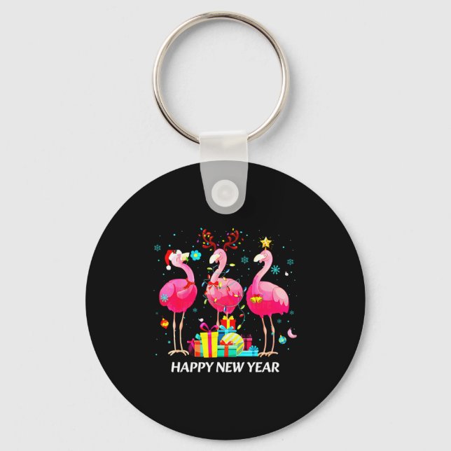 Chaveiro Flamingo Santa Hat Happy New Year Light Long Sleev (Frente)