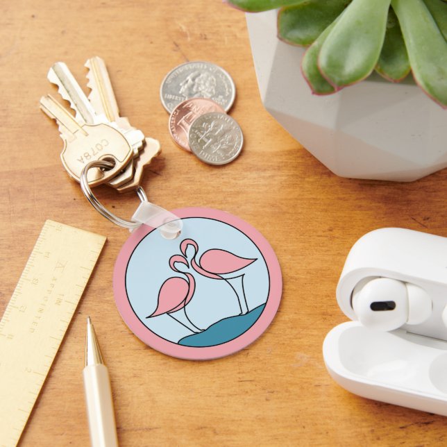 Chaveiro Flamingo Sua Empresa Roda Logotipo Art Cotação Fot (Mesa)