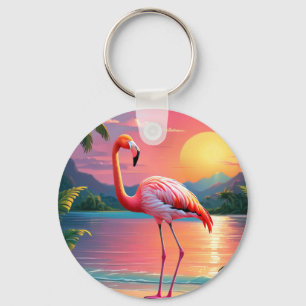 Chaveiro Flamingo Sunset Praia Tropical