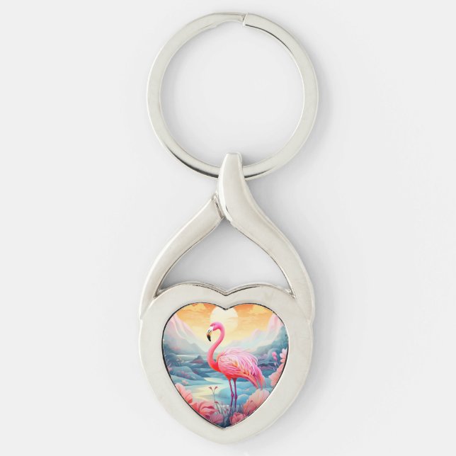 Chaveiro Flamingo Tropical com Flores (Frente)